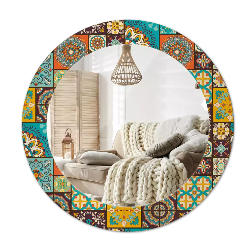 Miroir rond cadre avec impression Motif arabe