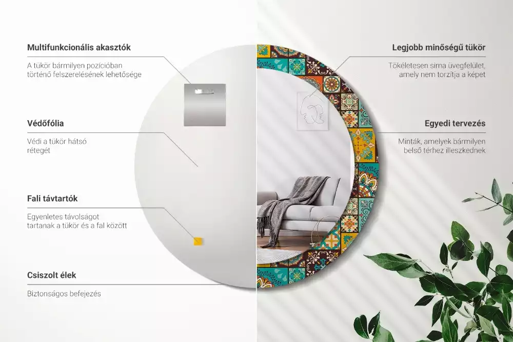 Miroir rond cadre avec impression Motif arabe