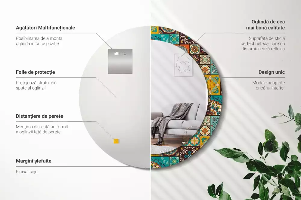 Miroir rond cadre avec impression Motif arabe