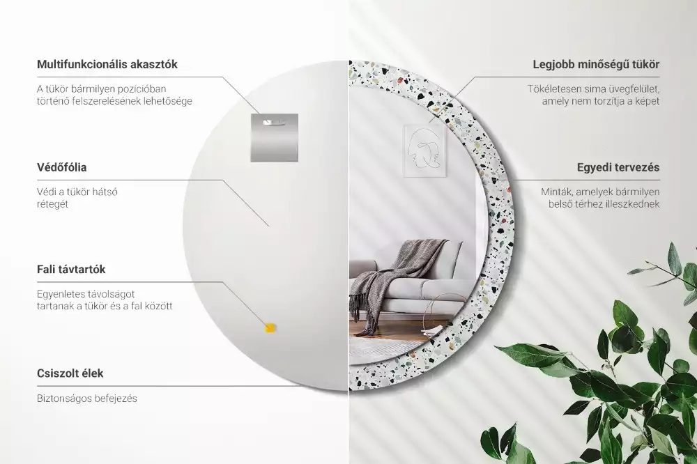 Miroir rond imprimé Pierre naturelle