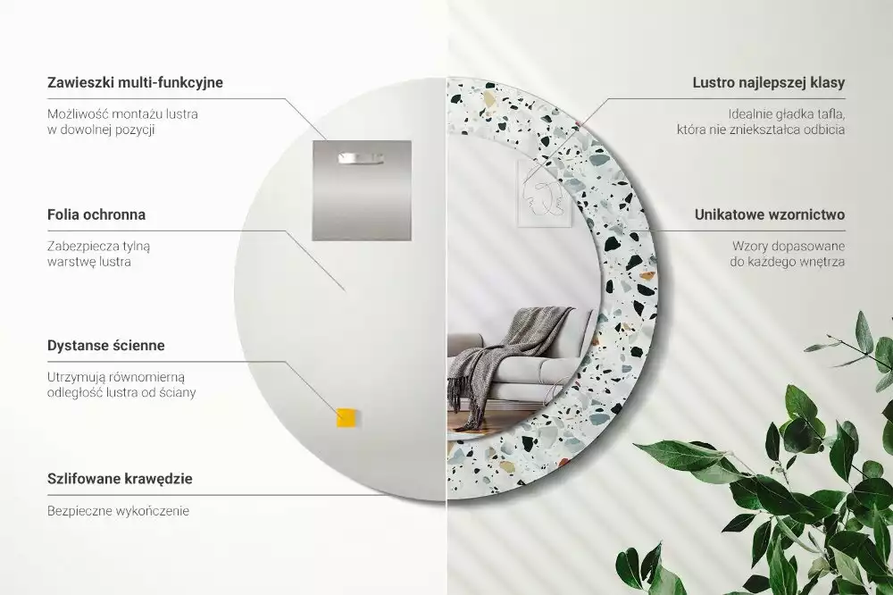 Miroir rond imprimé Pierre naturelle