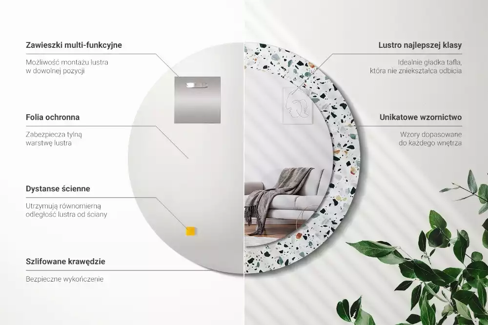 Miroir rond imprimé Pierre naturelle