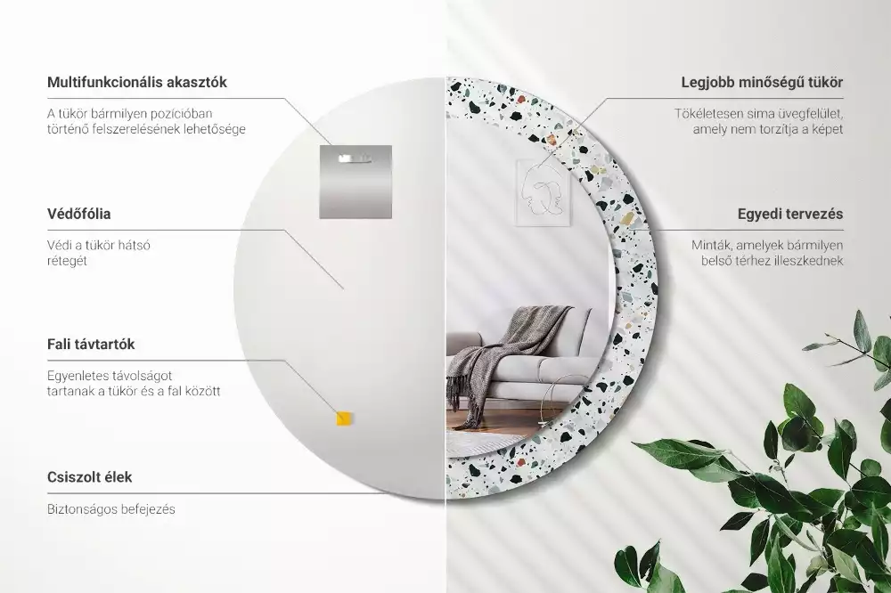 Miroir rond imprimé Pierre naturelle