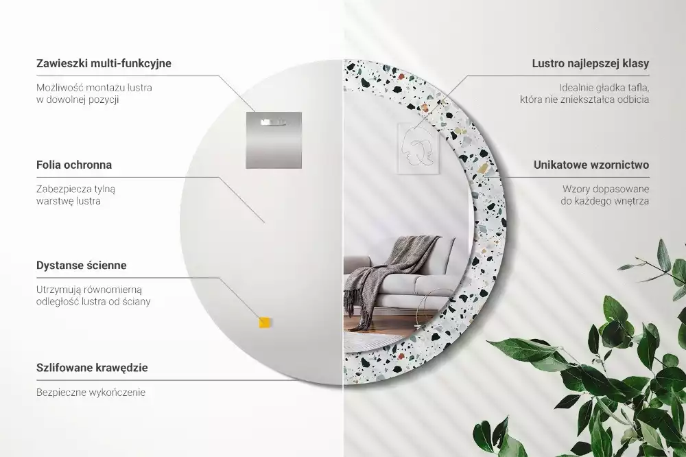 Miroir rond imprimé Pierre naturelle