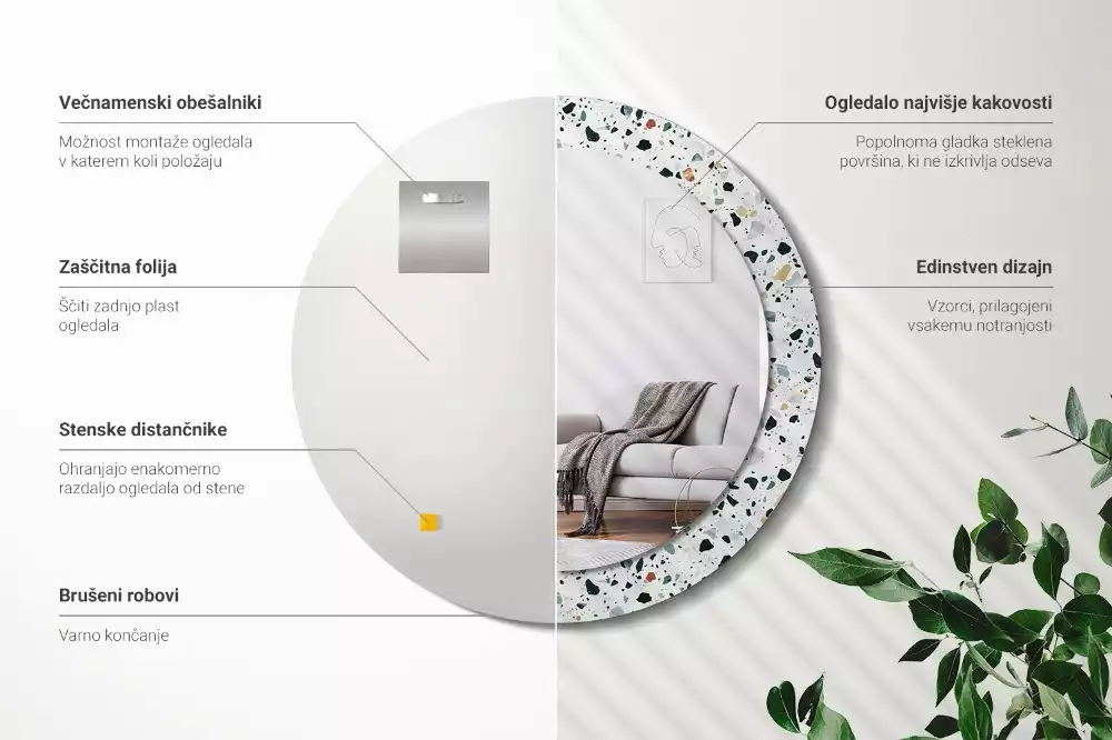 Miroir rond imprimé Pierre naturelle