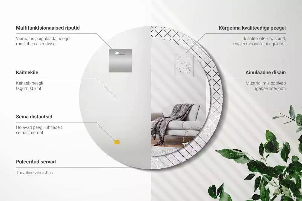Miroir rond avec décoration Lignes croisées