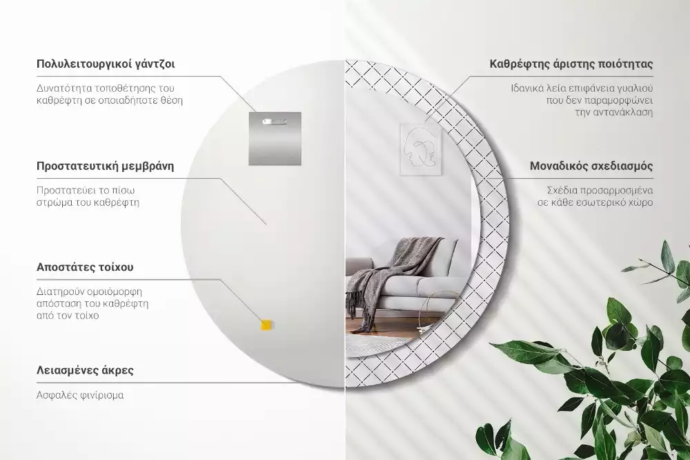 Miroir rond avec décoration Lignes croisées