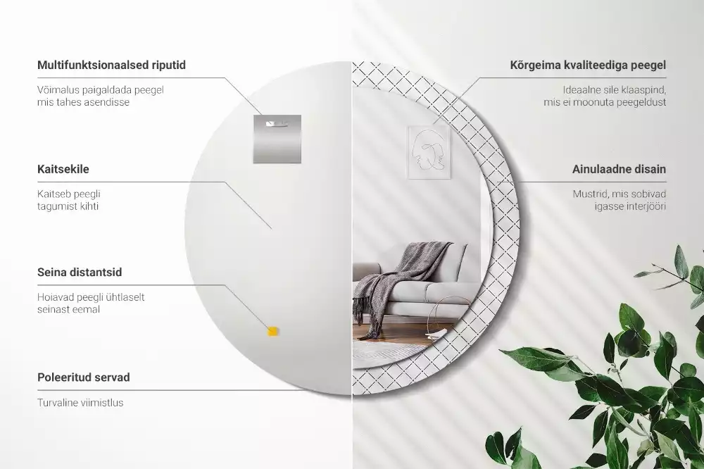 Miroir rond avec décoration Lignes croisées