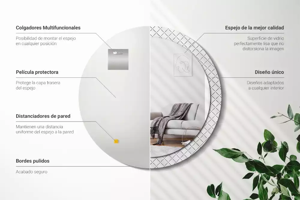 Miroir rond avec décoration Lignes croisées