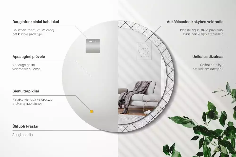 Miroir rond avec décoration Lignes croisées