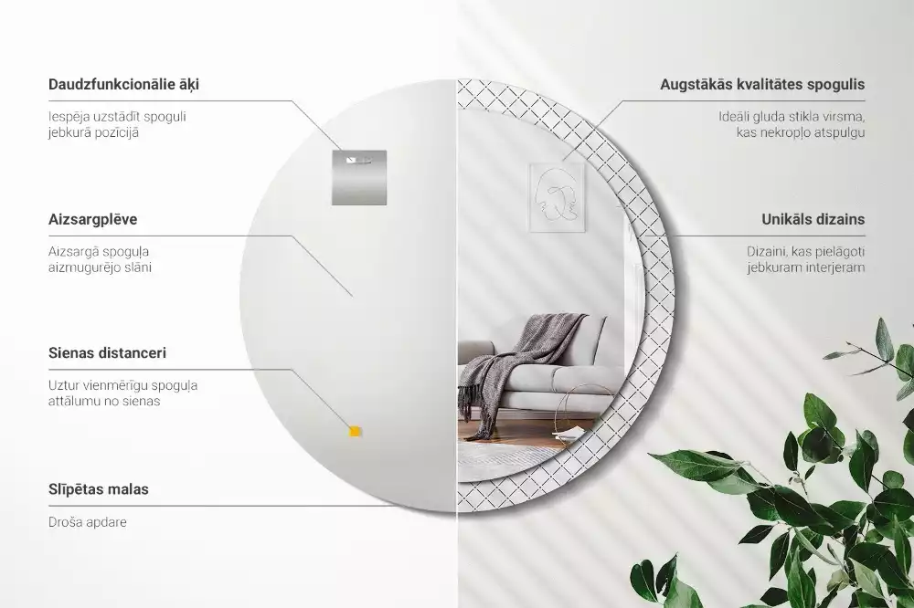 Miroir rond avec décoration Lignes croisées