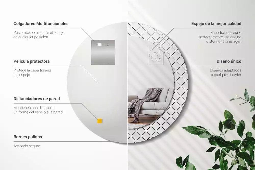 Miroir rond avec décoration Lignes croisées