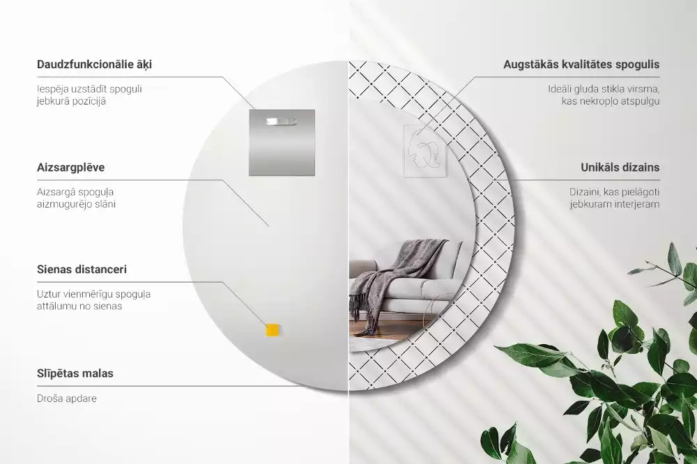 Miroir rond avec décoration Lignes croisées