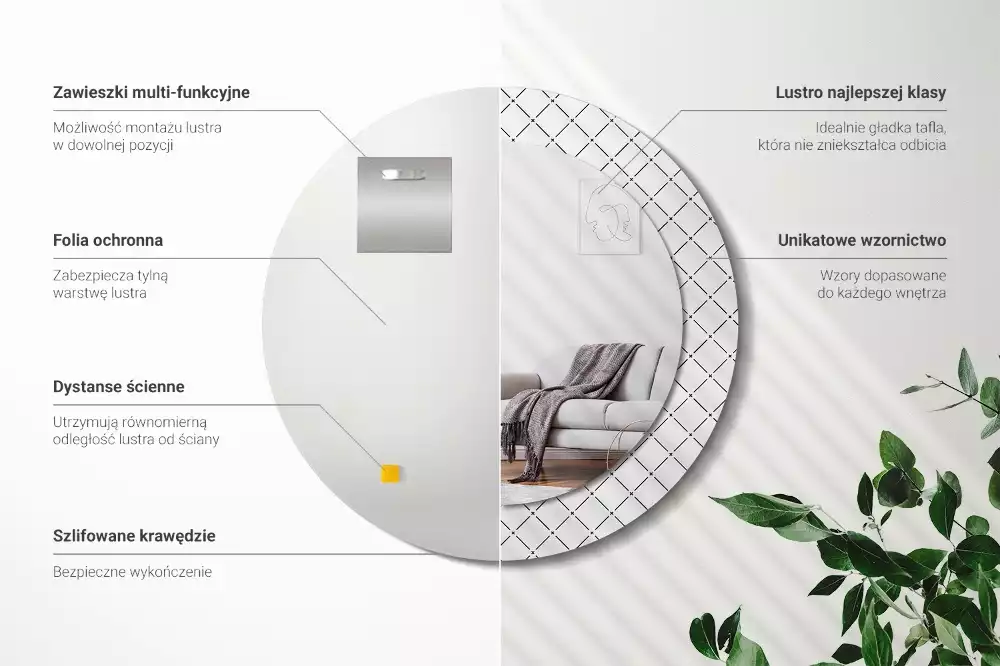 Miroir rond avec décoration Lignes croisées