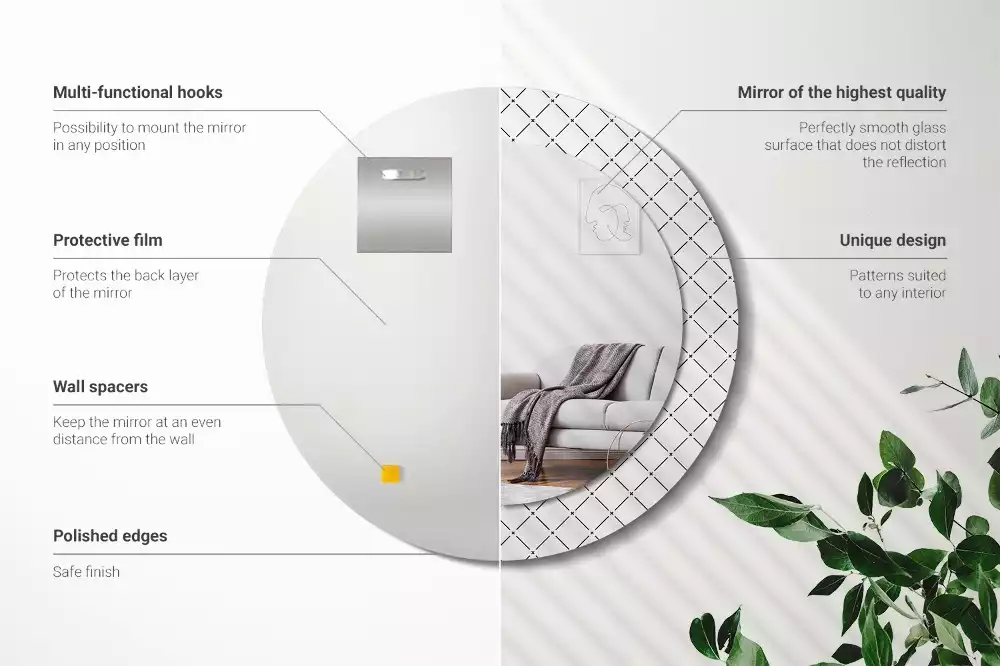 Miroir rond avec décoration Lignes croisées