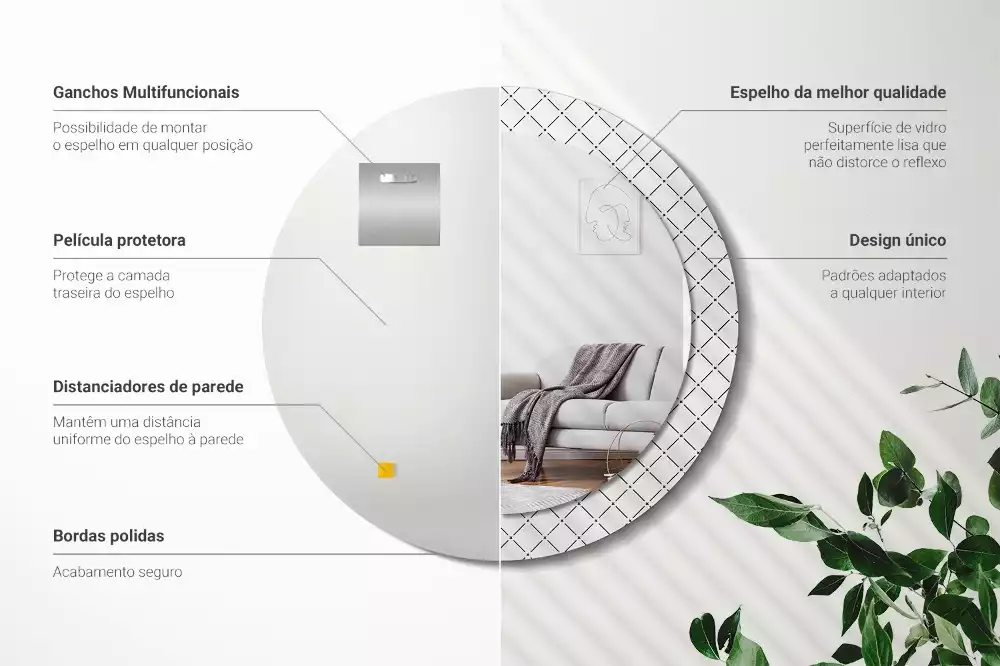 Miroir rond avec décoration Lignes croisées
