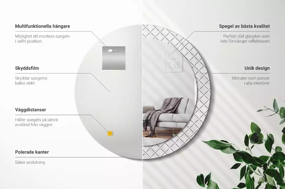 Miroir rond avec décoration Lignes croisées