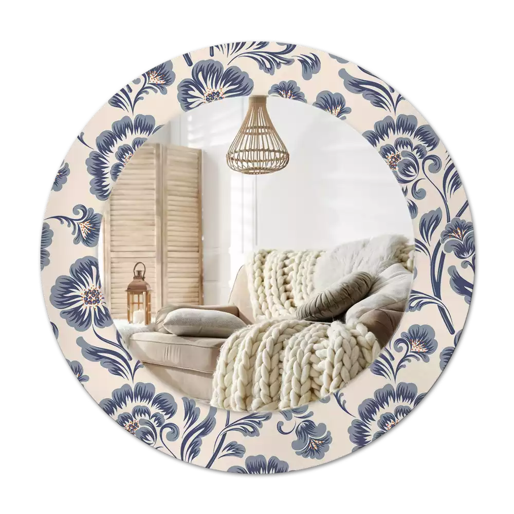 Miroir rond avec décoration Motif fleuri