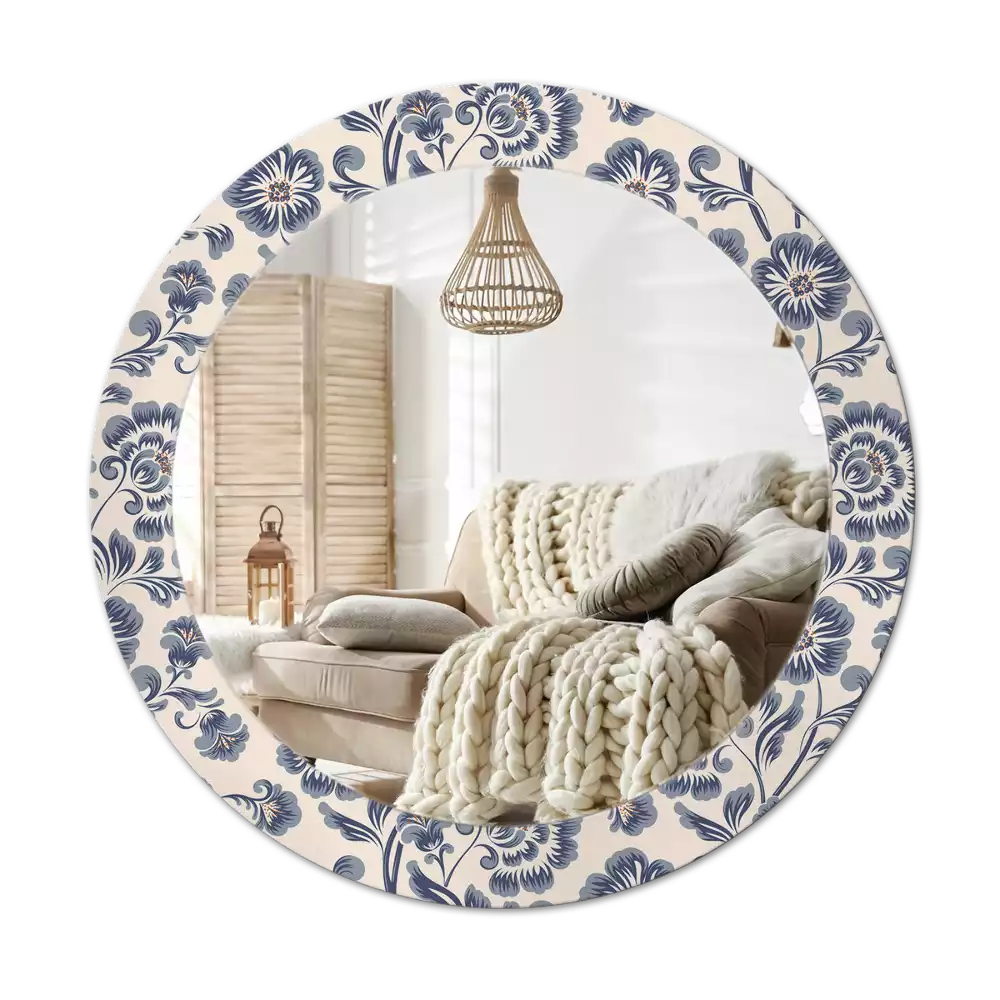 Miroir rond avec décoration Motif fleuri