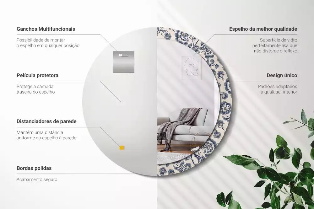 Miroir rond avec décoration Motif fleuri