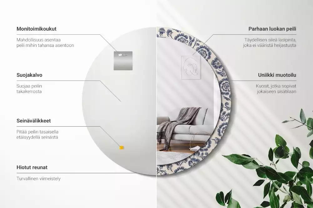 Miroir rond avec décoration Motif fleuri