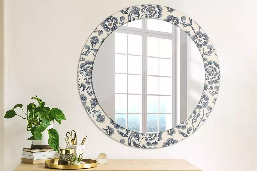 Miroir rond avec décoration Motif fleuri