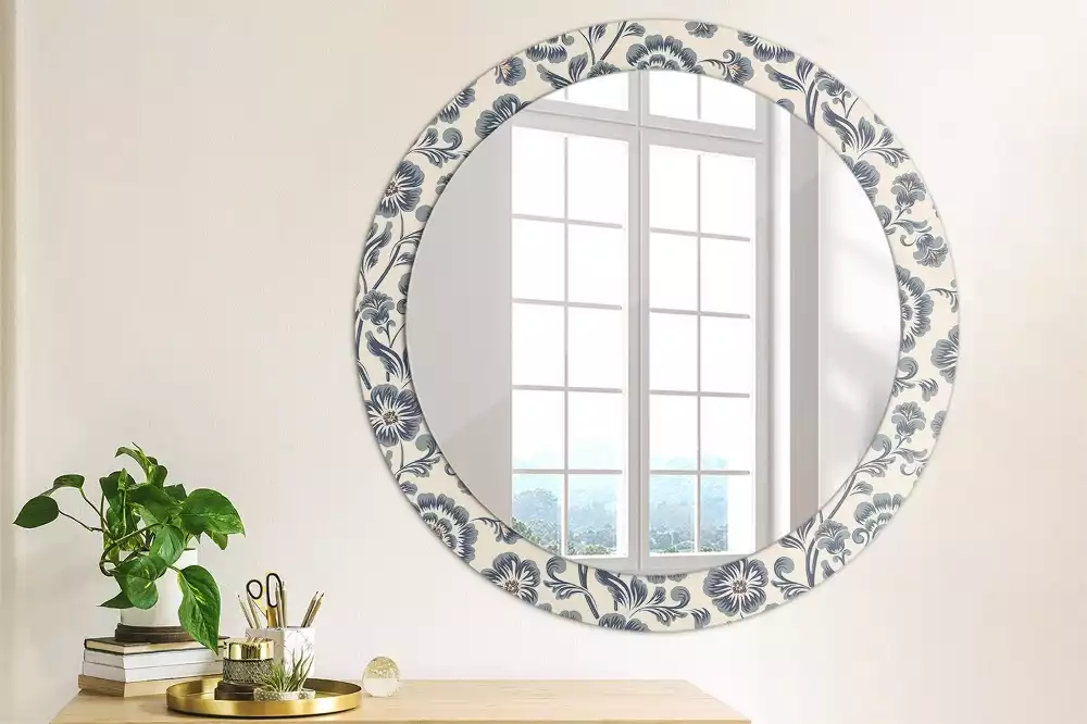 Miroir rond avec décoration Motif fleuri