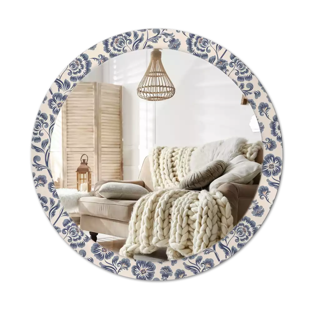 Miroir rond avec décoration Motif fleuri