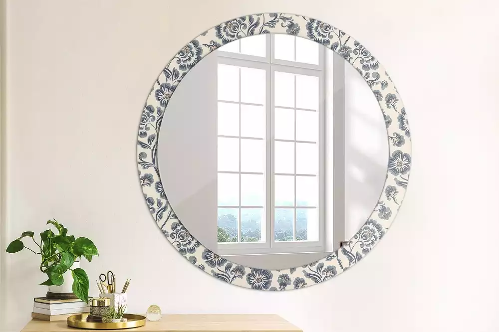 Miroir rond avec décoration Motif fleuri