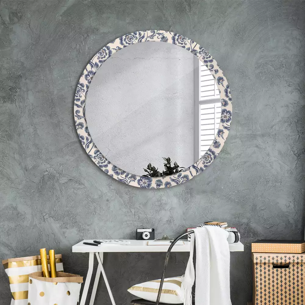 Miroir rond avec décoration Motif fleuri