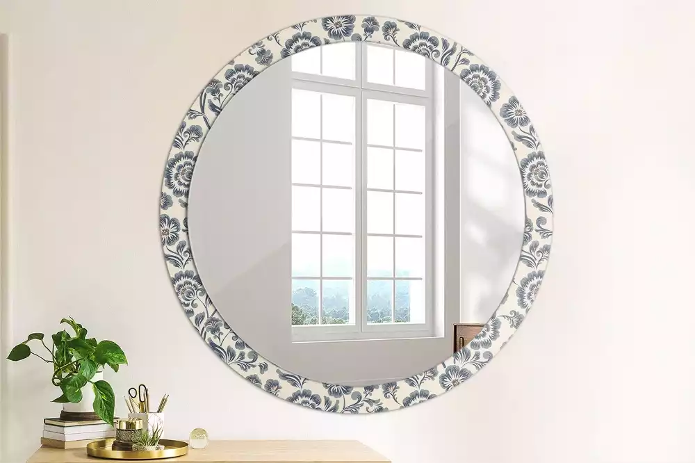 Miroir rond avec décoration Motif fleuri