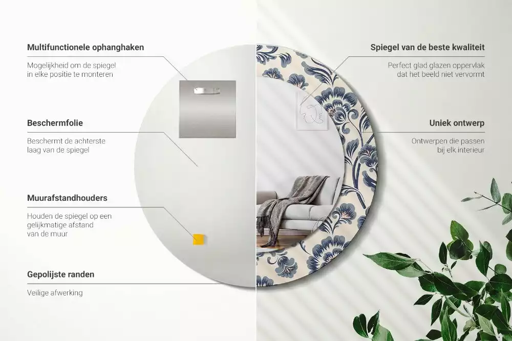 Miroir rond avec décoration Motif fleuri