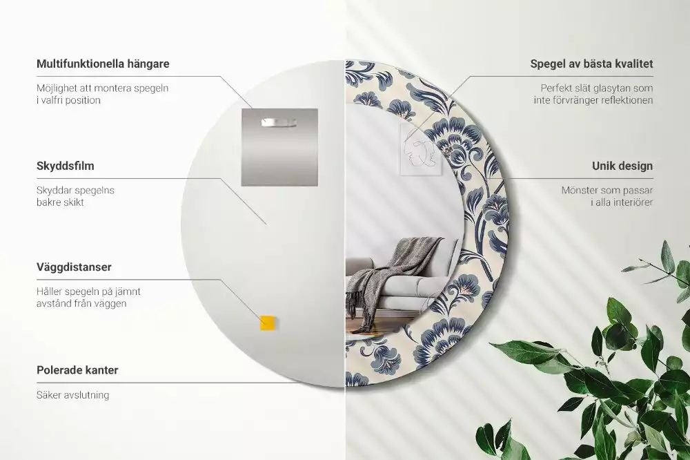 Miroir rond avec décoration Motif fleuri