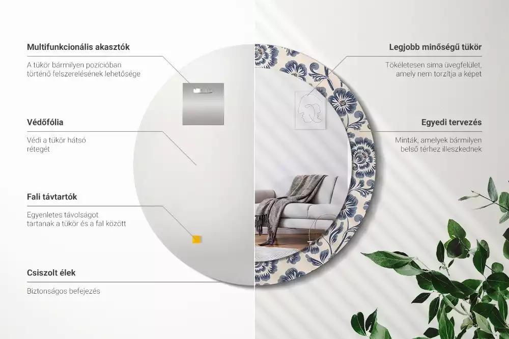 Miroir rond avec décoration Motif fleuri