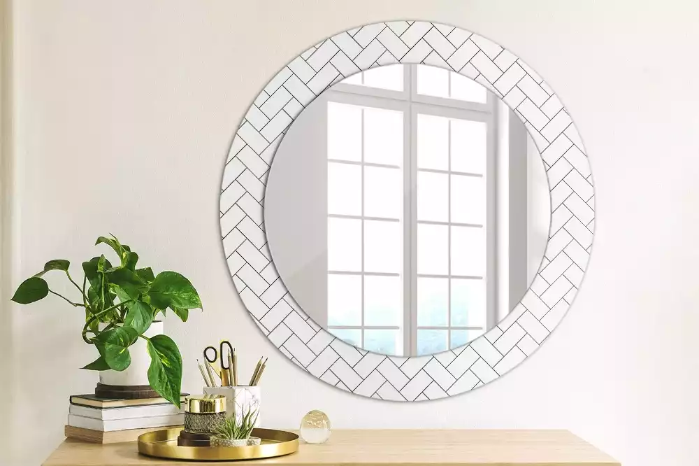 Miroir rond cadre avec impression Chevrons