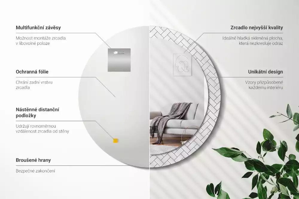 Miroir rond cadre avec impression Chevrons