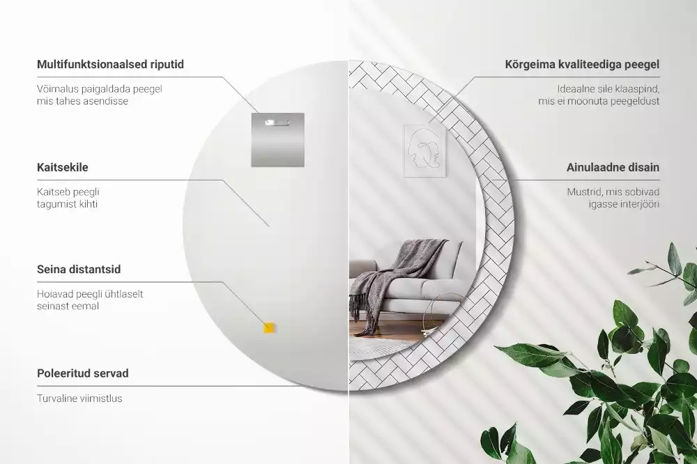 Miroir rond cadre avec impression Chevrons