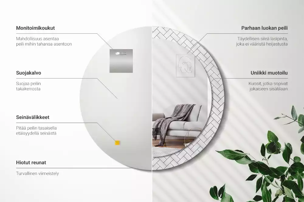 Miroir rond cadre avec impression Chevrons