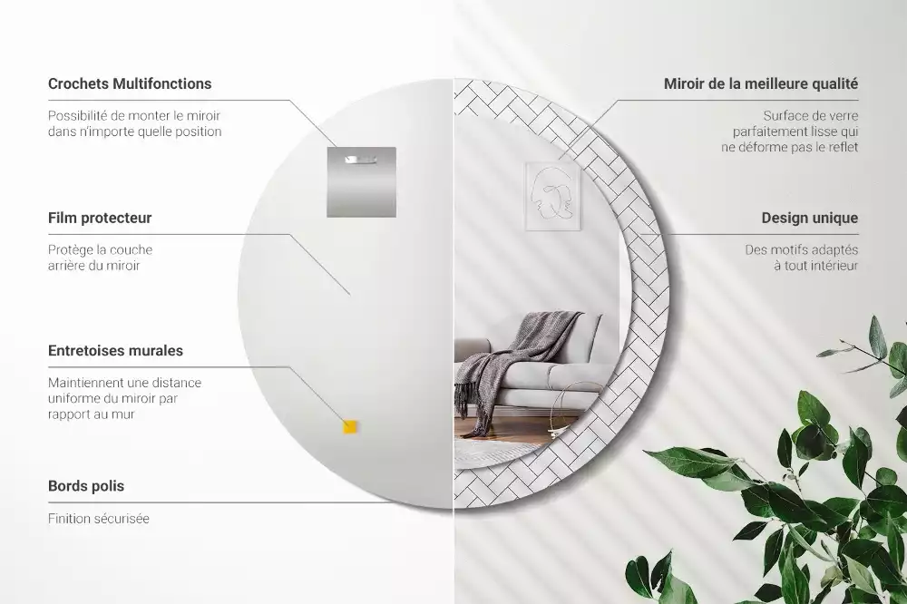 Miroir rond cadre avec impression Chevrons