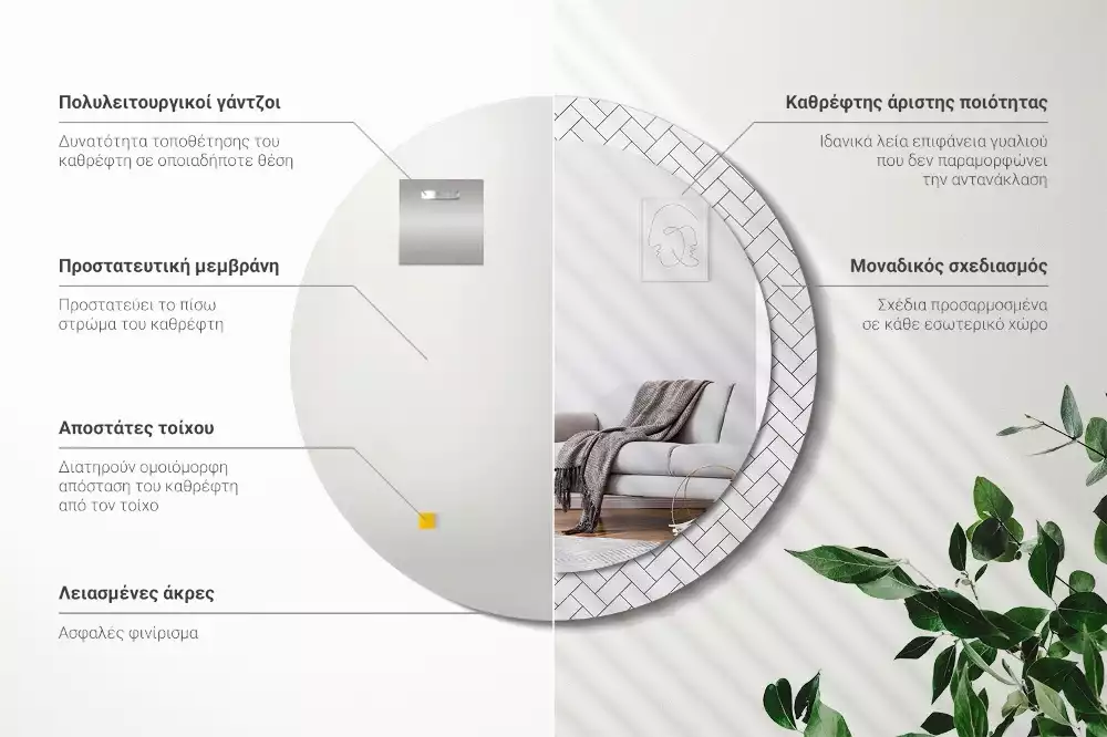 Miroir rond cadre avec impression Chevrons