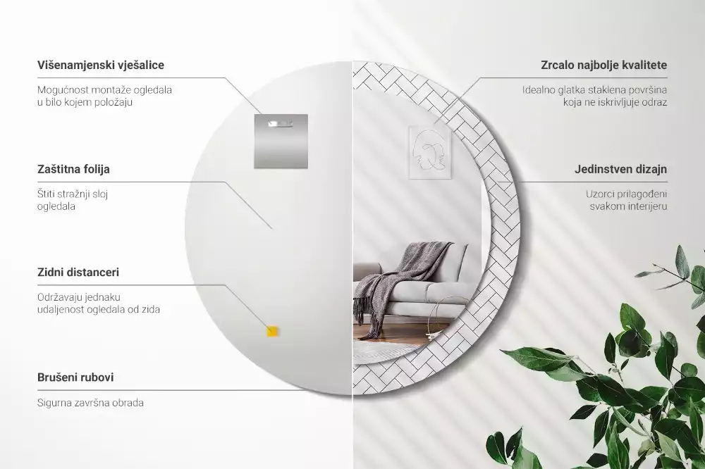 Miroir rond cadre avec impression Chevrons