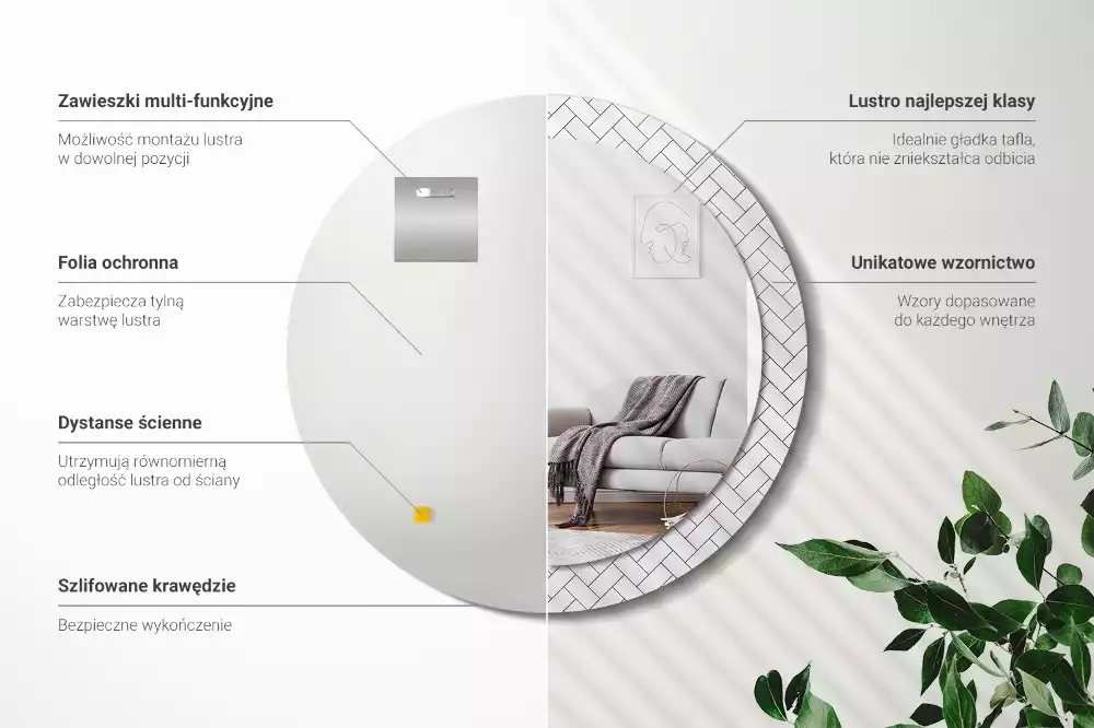 Miroir rond cadre avec impression Chevrons