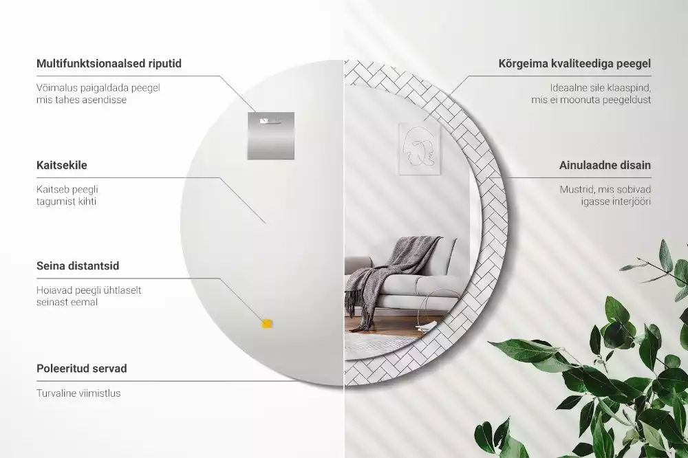 Miroir rond cadre avec impression Chevrons