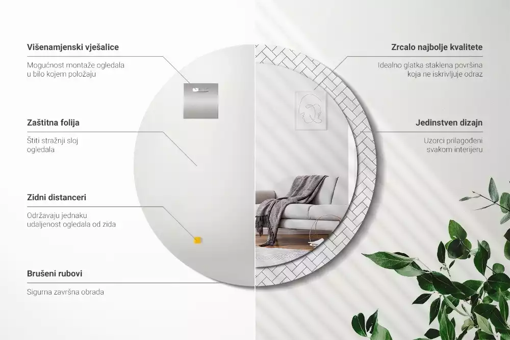 Miroir rond cadre avec impression Chevrons