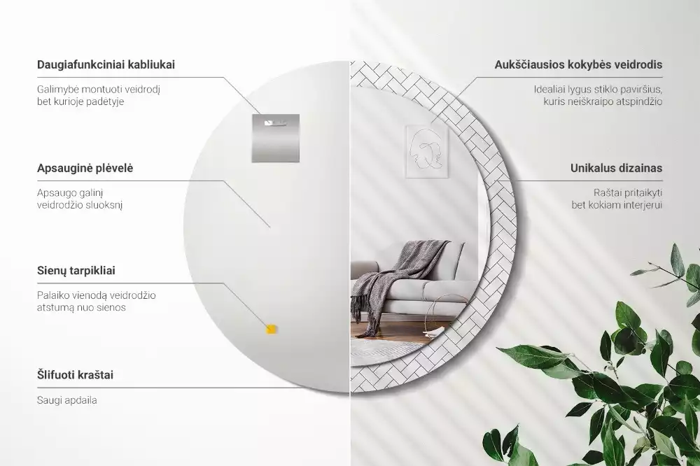 Miroir rond cadre avec impression Chevrons