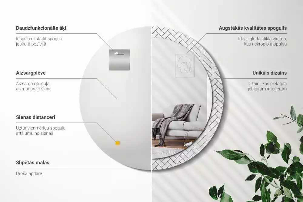 Miroir rond cadre avec impression Chevrons