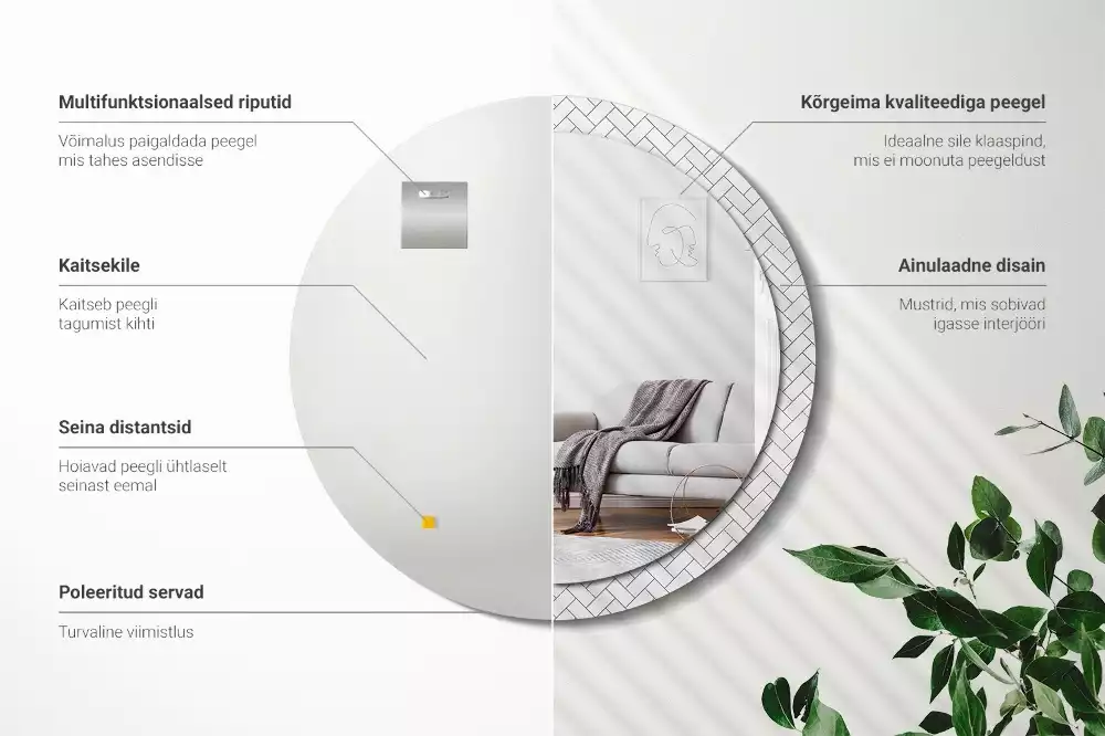 Miroir rond cadre avec impression Chevrons