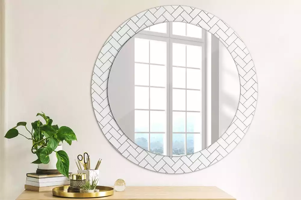 Miroir rond cadre avec impression Chevrons