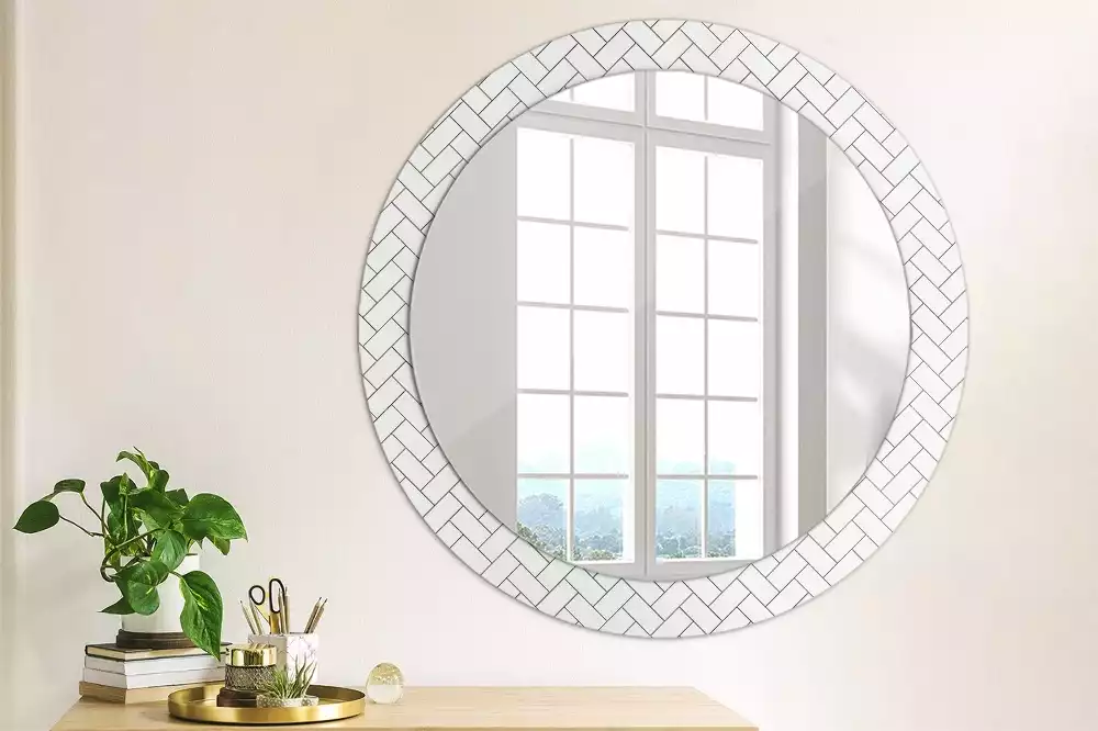 Miroir rond cadre avec impression Chevrons