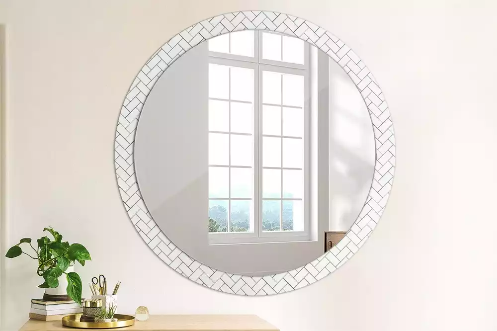 Miroir rond cadre avec impression Chevrons